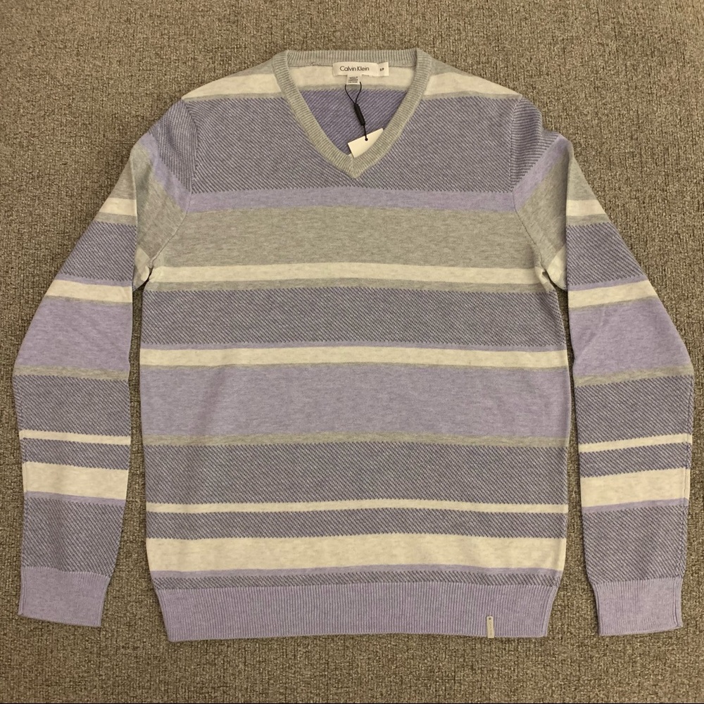 🔴 4 for $40 Bundle | Calvin Klein Mixed-knit Striped Pullover V-neck Sweater